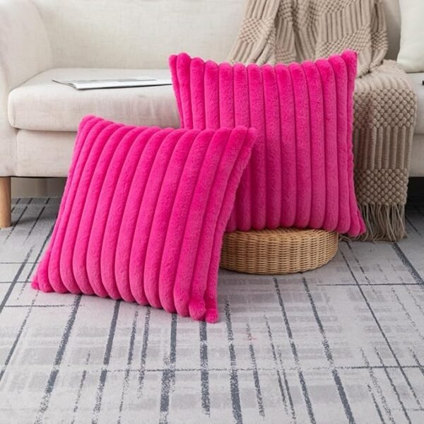 Set of 2 Hot Pink Faux Fur Decorative Throw Pillow