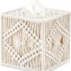 Tissue Box Cover Macrame Square Open-Bottom Tissue Box