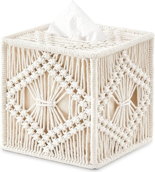 Tissue Box Cover Macrame Square Open-Bottom Tissue Box