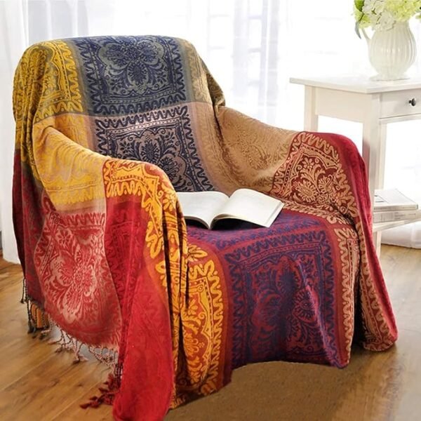 1 Bohemian Throw Blankets Chenille Jacquard Tassels Soft Chair Cover
