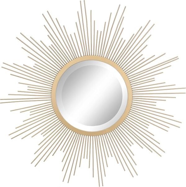 1 Round 23" Antique Gold Metal Starburst Hanging Wall Mirror