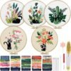 Embroidery Kit for Adult for Beginners, 5 Sets Black Cat and Flower Embroidery