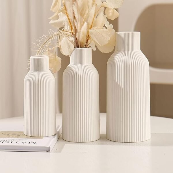 White Ceramic Vase Set of 3 - Minimalist Modern Home Decor