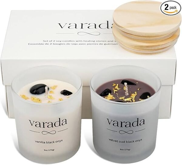 Candle Gift Set. 24K Gold Foil and Black Onyx -80 Hours of Clean Burn