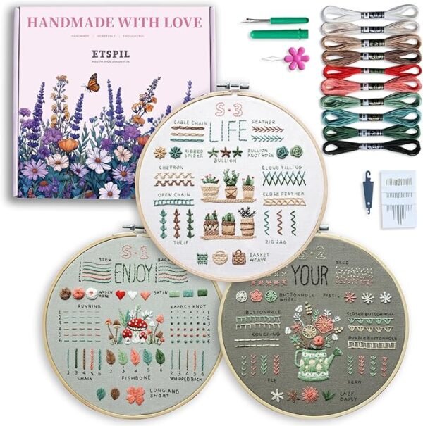3 Pack Beginner Embroidery Kits for Adults DIY Starter Kit