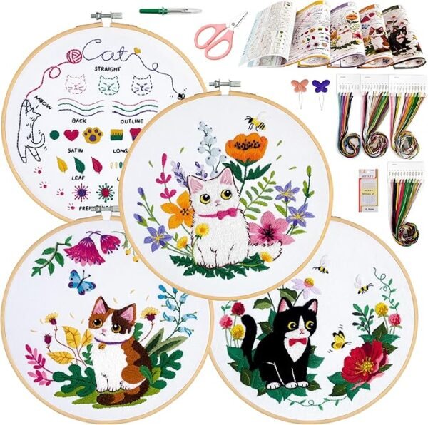 Embroidery Kit for Beginners, 4 Sets Embroidery Kit for Beginners Adults, Needle Point Kits