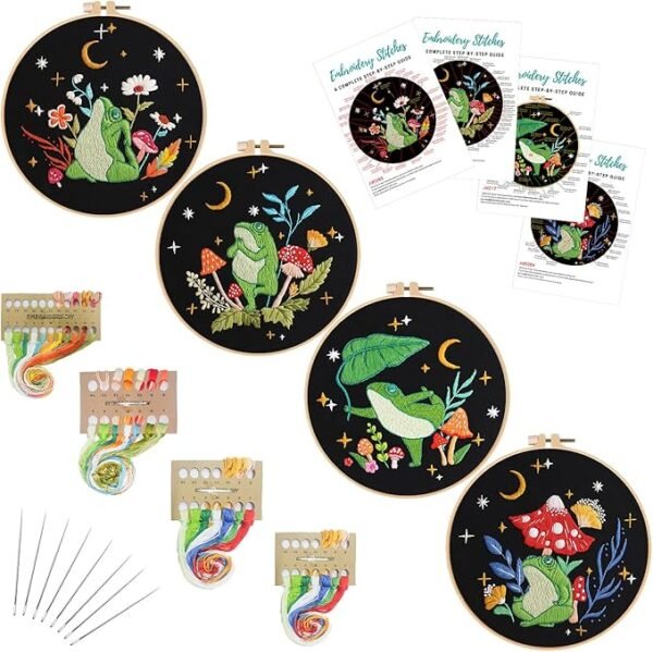 4 Set Frog Embroidery Kits for Beginners