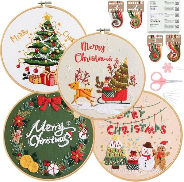 4 pcs Christmas Embroidery kit with Patterns Instructions Needlepoint