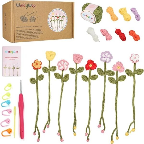 Crochet Kit for Beginners - 8 Flower Bookmarks Crocheting Kit