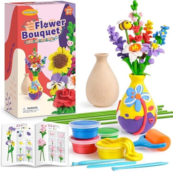 Drama Planet Flower Craft Kit for Kids, Make Your Own Flower Bouquet with Air Dry Clay