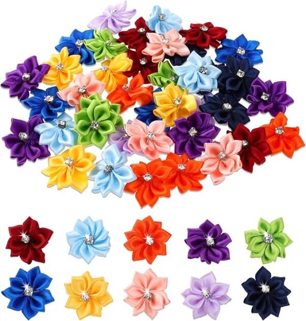 50PCS Satin Ribbon Flowers for Crafts Small Flowers 1.2 Inch