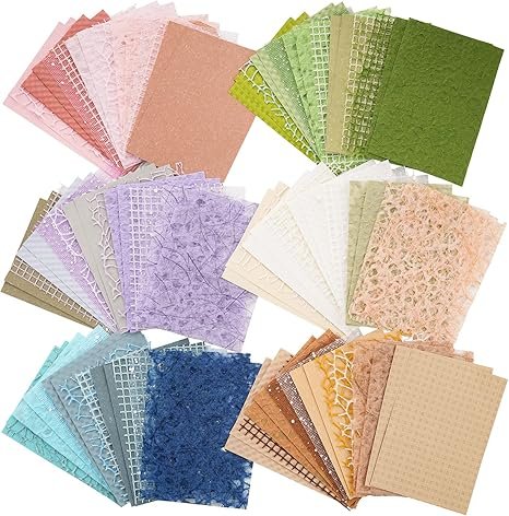 ARTSMONA 96 Sheets Textured Scrapbook Paper and Mesh Fabric 3.9x5.5 Inch