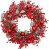 VGIA 20 Inch Christmas Wreath for Front Door Snowy Winter Wreath