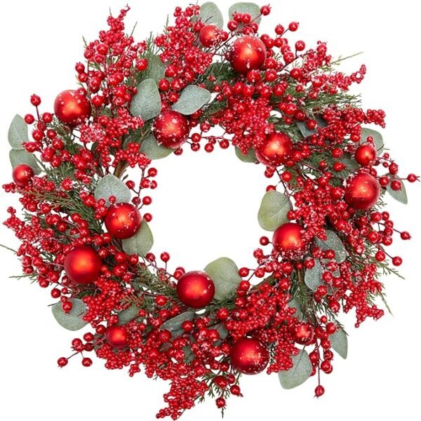 VGIA 20 Inch Christmas Wreath for Front Door Snowy Winter Wreath