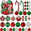 ROSELEAFGreen Red White Christmas Ball Ornaments Set of 60 Pack