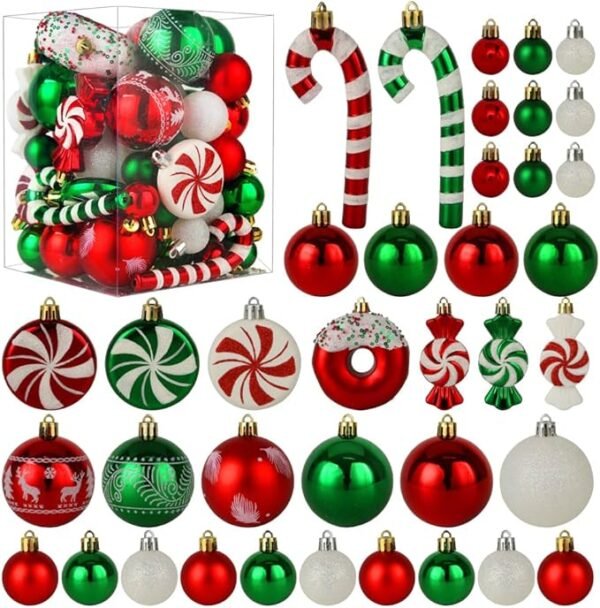 ROSELEAFGreen Red White Christmas Ball Ornaments Set of 60 Pack