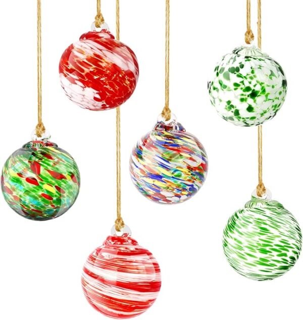 RGJ 6 PCS Hand Blown Glass Ornaments Balls