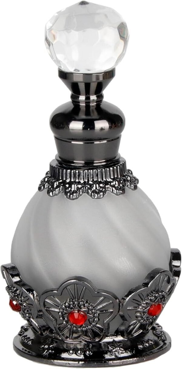 SEVENBEES 15ml Vintage Glass Perfume Bottle with Antique Silver Flower Figurine