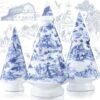 Soaoo 3 Pcs French Country Style Delft Blue Christmas Tree Blue and White Porcelain