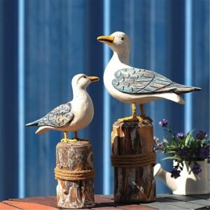 OECECR 2Pcs Wooden Seagull Figurine Vintage Nautical Sea Bird