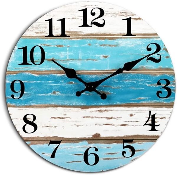 CHYLIN Beach Themed Blue Wall Clocks Battery Operated Silent Non-Ticking
