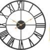 WGWART 24" Large Black Roman Numeral Wall Clock, Silent Battery