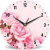 SPUNKER Wall Clock,Pink Roses Flowers Wall Clocks