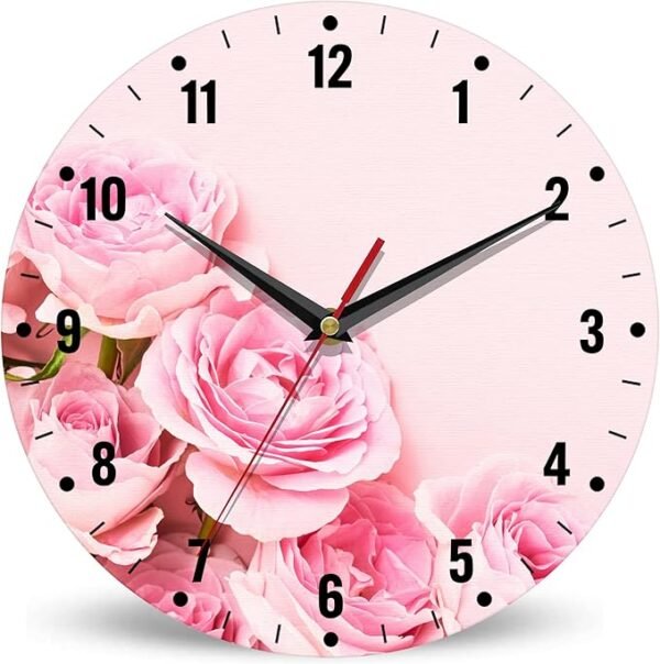 SPUNKER Wall Clock,Pink Roses Flowers Wall Clocks