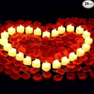 cridoz 2000 Pieces Artificial Rose Petals with 24 Pieces LED Tea Lights Candles