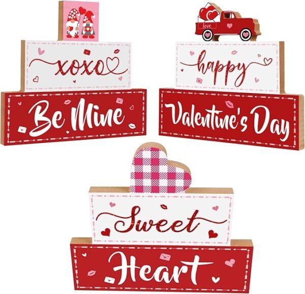 Lairyan 3 PCS Valentine's Day Wooden Sign Table