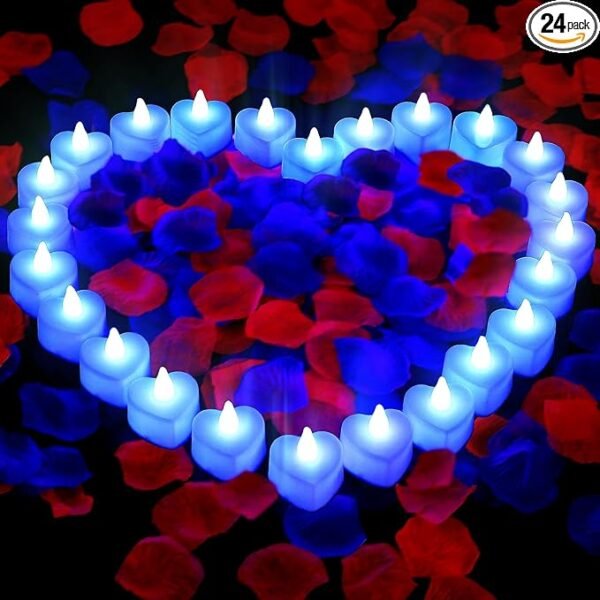 Pyrrhiax, 2000 Pieces Artificial Rose Petals and 24 Pieces LED Tea Lights Candles