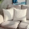 2 Faux Fur Plush Decorative Throw Pillow Covers Fuzzy Striped
