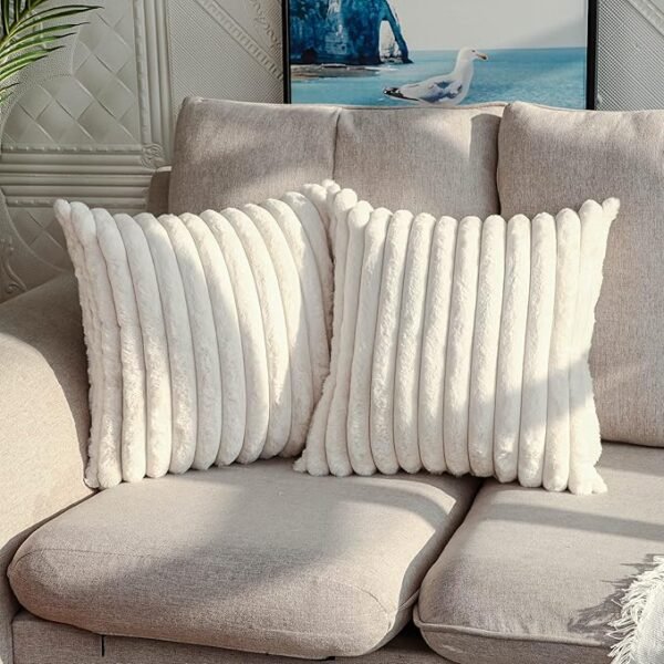 1 2 Faux Fur Plush Decorative Throw Pillow Covers Fuzzy Striped