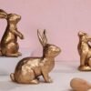 WONDROUS' DECO Set of 3 Small Resin Dark Gold Easter Bunny Figurines