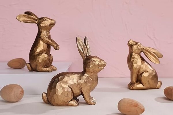 WONDROUS' DECO Set of 3 Small Resin Dark Gold Easter Bunny Figurines