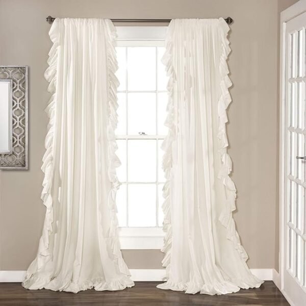 Reyna Ruffle Window Curtain Panel Set, Pair, 54" W x 84" L white
