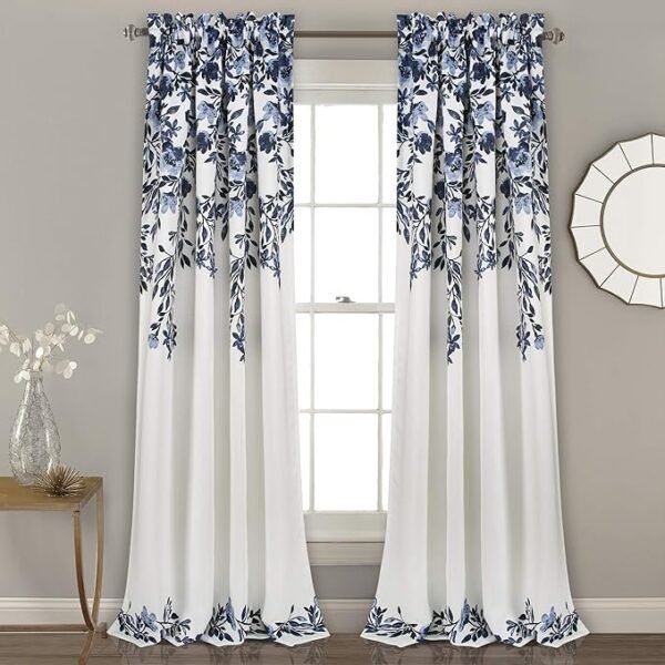 Lush Decor Tanisha Curtains Beautiful, Modern, Elegant Home Decor - 52" W x 84" L, Navy & White