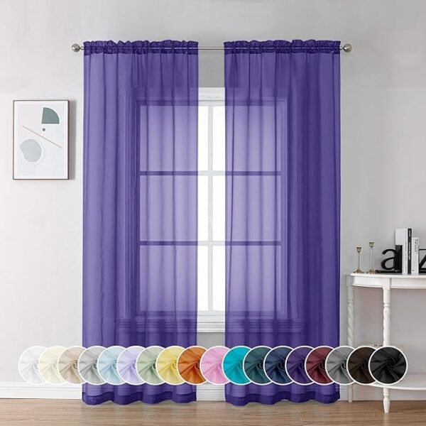 Chyhomenyc Purple Sheer Curtains 84 Inch Length 2 Panels Each 42Wx84L Inches