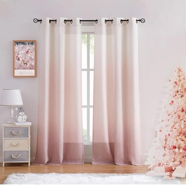Central Park Ombre Window Curtain Panel Cream White to Pink Dust Rose, 40" x 84", Set of 2