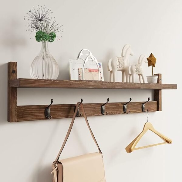 Wall Hooks with Shelf 28.9 Inch Length Entryway Wall Hanging Shelf Wood