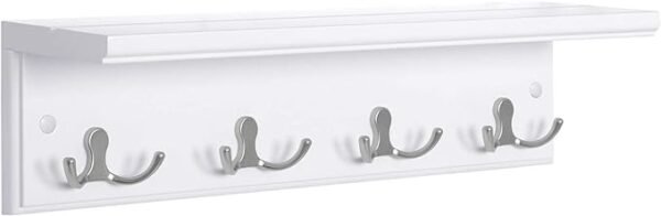 SONGMICS Coat Rack with Shelf, Wall-Mounted Coat Rack, with 4 Metal Dual Hooks for Coats, Bags, for Entryway