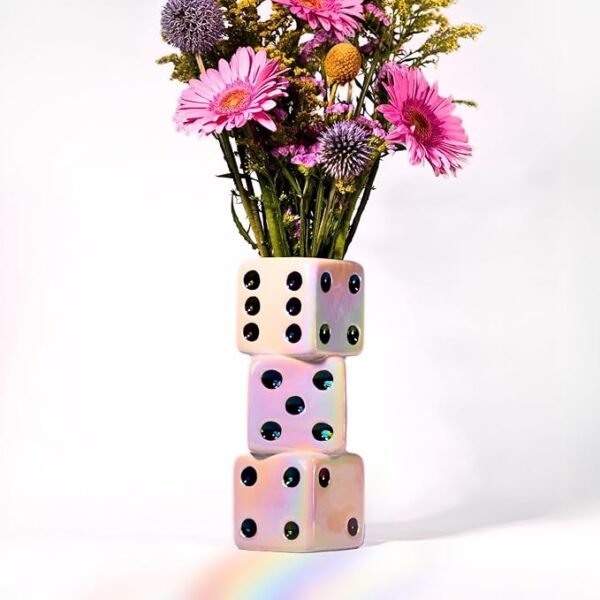 Iridescent Triple Dice Vase, Maximalist Home Decor Ceramic