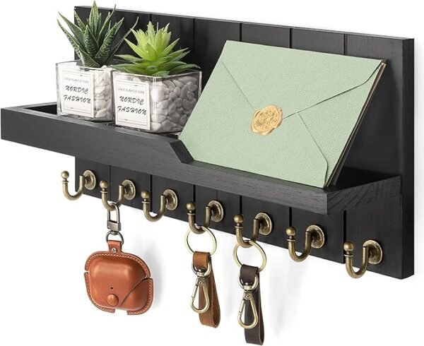 Multipurpose Floating Wall Mounted Shelf with Key Hooks