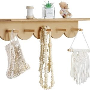 Pinkunn Nursery Floating Shelves with Hooks for Wall Book Shelves Wood