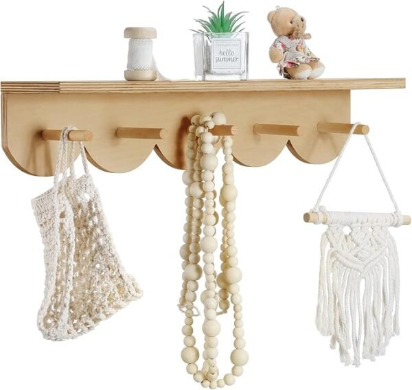 Pinkunn Nursery Floating Shelves with Hooks for Wall Book Shelves Wood