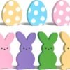 CRCZK 7PCS Wood Bunny Peeps Easter Eggs Tiered Tray Decor