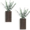 2 Pack Wood Wall Planter Vase with Artificial Eucalyptus Farmhouse Wall Hanging Decor