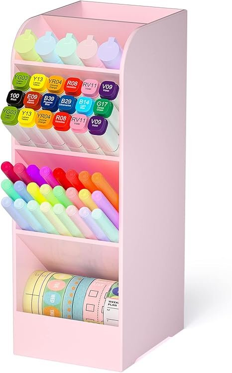 Asten Large Capacity Pen Storage Organizer with 5 Compartment (Pink, 1 Pack)