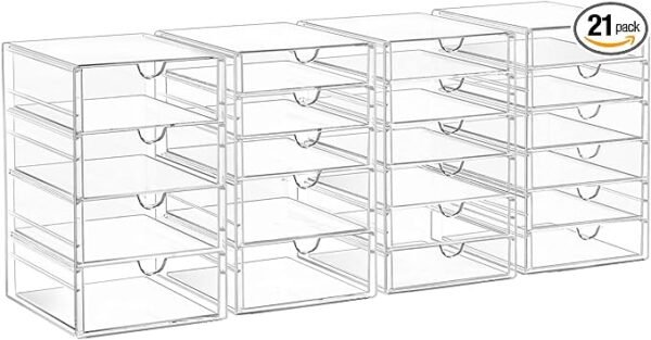 AMALEKO Acrylic Drawer Organizers 21 Drawers 4 Set
