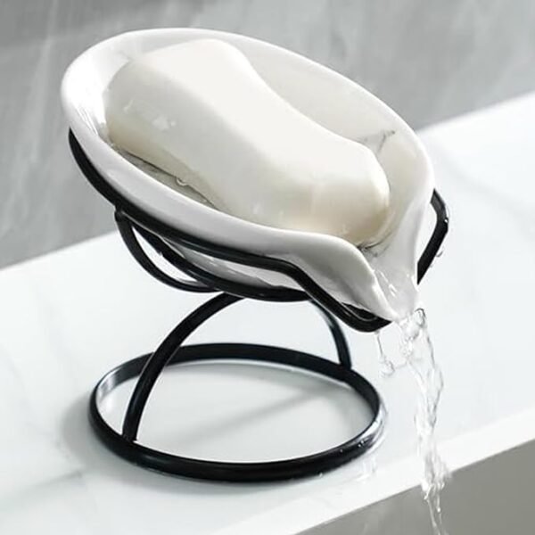 Dobbyby Leaf-Shaped Soap Dish – Premium Ceramic Soap Bar Holder with Self-Drainage System